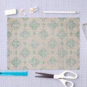 ティール（緑がかった色）動揺してダマスク 薄葉紙 (クラフト)