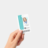 ティール（緑がかった色）医パーソナライズされた療従事者の写真IDとロゴ バッジ (手持ち)