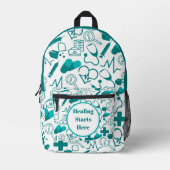 ティール（緑がかった色）医療アイコンのパターンのカスタマイズ可能な医療 プリントバックパック (正面)