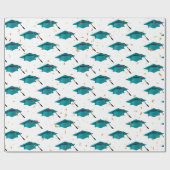 ティール（緑がかった色）卒業キャップと金ゴールド紙吹雪 ラッピングペーパー (フラット)