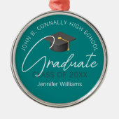 ティール（緑がかった色）卒業パーソナライズされたクリスマス メタルオーナメント (正面)