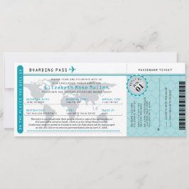 ティール（緑がかった色）卒業式ワールドトラベラーボーディングパス 招待状