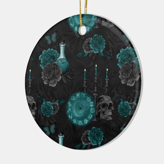 ティール（緑がかった色）〔占星術の〕十二宮図魔法 |グリーンゴシックスカルバラ セラミックオーナメント (左)
