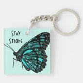 ティール（緑がかった色）卵巣がん認識度リボン及び蝶 キーホルダー (裏面)