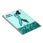 ティール(緑がかった色)卵巣がん認識度リボン&蝶C ノートブック (右側)