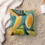 ティール(緑がかった色)及びオレンジの抽象的な近代美術の枕 クッション (ブランケット)