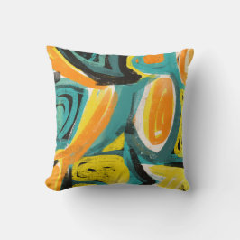 ティール(緑がかった色)及びオレンジの抽象的な近代美術の枕 クッション