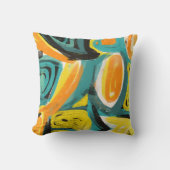 ティール(緑がかった色)及びオレンジの抽象的な近代美術の枕 クッション (正面)