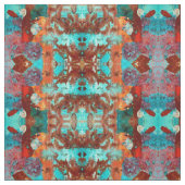 ティール（緑がかった色）及びオレンジ抽象芸術織物 ファブリック (見本)