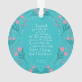 ティール(緑がかった色)及びジェーンピンクの花のAustenの高慢と偏見 オーナメント (裏面)