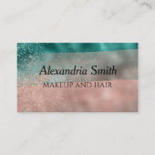 ティール（緑がかった色）及びソフト赤面グラデーションピンクフォイル名刺 名刺 (正面)