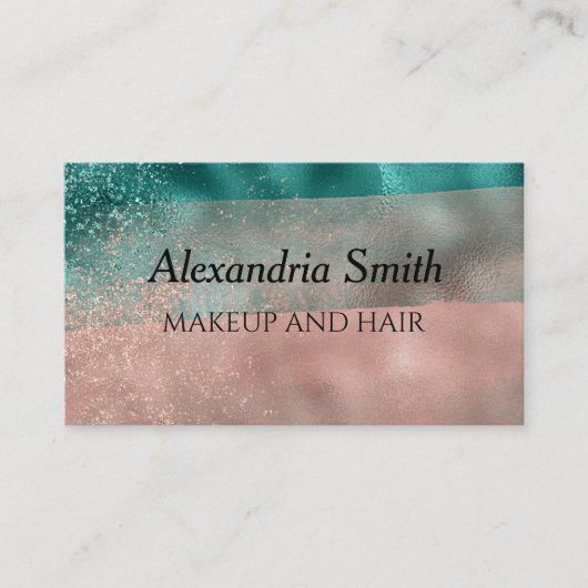 ティール（緑がかった色）及びソフト赤面グラデーションピンクフォイル名刺 名刺