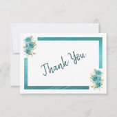 ティール(緑がかった色)及びターコイズバラエレガントサンキューカード サンキューカード (正面)