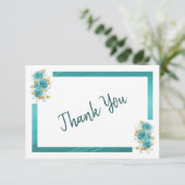 ティール(緑がかった色)及びターコイズバラエレガントサンキューカード サンキューカード (スタンド正面)