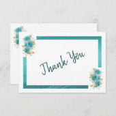 ティール（緑がかった色）及びターコイズバラエレガントサンキューカード サンキューカード (正面/裏面)