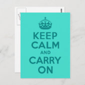 ティール（緑がかった色）及びターコイズKeep Calm and Carry On ポストカード (正面/裏面)