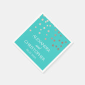 ティール（緑がかった色）及びバラ金箔紙吹雪結婚ズ スタンダードカクテルナプキン (角)