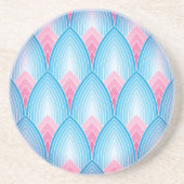 ティール(緑がかった色)及びピンク花びら模様 コースター (正面)