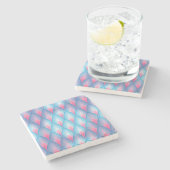 ティール(緑がかった色)及びピンク花びら模様 ストーンコースター (横)