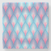 ティール(緑がかった色)及びピンク花びら模様 ストーンコースター (正面)