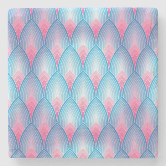 ティール(緑がかった色)及びピンク花びら模様 ストーンコースター (正面)