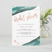 ティール(緑がかった色)及びフェイクバラ金ゴールドブライダルシャワー 招待状 (スタンド正面)