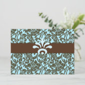 ティール(緑がかった色)及びブラウンのブロケードのブライダルシャワーの招待状 招待状 (スタンド正面)