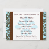 ティール(緑がかった色)及びブラウンのブロケードのブライダルシャワーの招待状 招待状 (裏面)