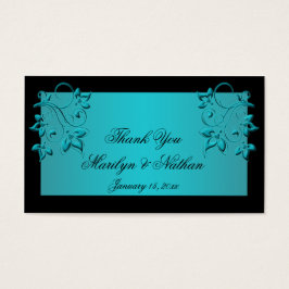 ティール(緑がかった色)及びブラックフローラ結婚式の引き出物ラベル