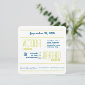 ティール（緑がかった色）及びライムモダンタイポグラフィ結婚ズ 招待状 (スタンド正面)