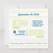 ティール（緑がかった色）及びライムモダンタイポグラフィ結婚ズ 招待状 (正面)