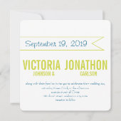 ティール(緑がかった色)及びライムモダンタイポグラフィ結婚ズ 招待状 (正面)