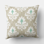 ティール(緑がかった色)及び暗灰色のイカットのターコイズの民族のBohoのプリント クッション (裏面)