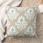 ティール(緑がかった色)及び暗灰色のイカットのターコイズの民族のBohoのプリント クッション (ブランケット)