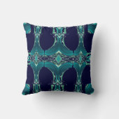 ティール（緑がかった色）及び濃紺のパターン枕4家 クッション (裏面)