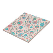 ティール(緑がかった色)及び珊瑚の民芸の花柄パターン タイル (側面)