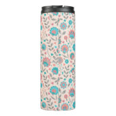 ティール（緑がかった色）及び珊瑚の民芸の花柄パターン タンブラー (裏面)