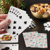 ティール(緑がかった色)及び珊瑚の民芸の花柄パターン トランプ (インサイチュ)