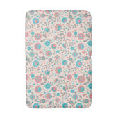 ティール(緑がかった色)及び珊瑚の民芸の花柄パターン バスマット (正面縦)