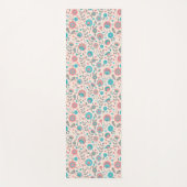 ティール（緑がかった色）及び珊瑚の民芸の花柄パターン ヨガマット (正面)