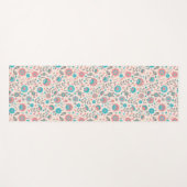 ティール（緑がかった色）及び珊瑚の民芸の花柄パターン ヨガマット (正面(横))