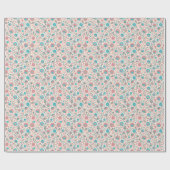 ティール（緑がかった色）及び珊瑚の民芸の花柄パターン ラッピングペーパー (フラット)