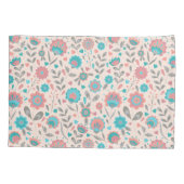 ティール(緑がかった色)及び珊瑚の民芸の花柄パターン 枕カバー (裏面-左)