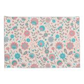 ティール(緑がかった色)及び珊瑚の民芸の花柄パターン 枕カバー (裏面-右)