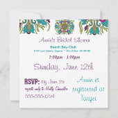 ティール（緑がかった色）及び紫色のペイズリーのHennaのシャワーの招待状 招待状 (裏面)