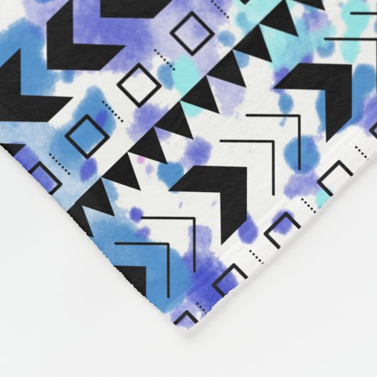 ティール（緑がかった色）及び紫色の水彩画の種族のパターン（の模様が）あるな象 フリースブランケット (角)