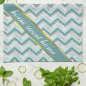 ティール（緑がかった色）及び結晶ジグザグパターン キッチンタオル (折り畳み)