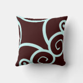 ティール(緑がかった色)及び茶色抽象芸術型枕 クッション (裏面)