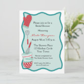 ティール(緑がかった色)及び赤い台所ブライダルシャワーの招待状 招待状 (スタンド正面)