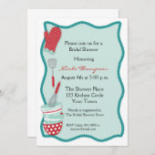 ティール(緑がかった色)及び赤い台所ブライダルシャワーの招待状 招待状 (正面/裏面)